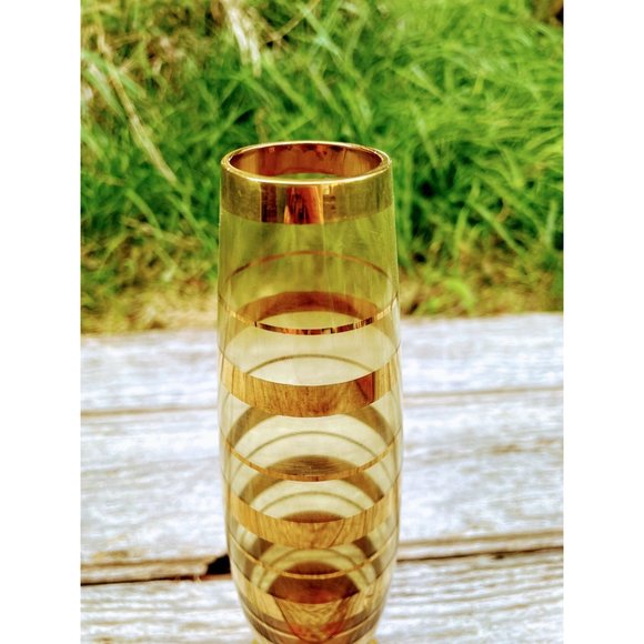 Vintage Glass Mid century Citrine Yellow Gold Stripe Bud Vase Romania - Picture 3 of 11